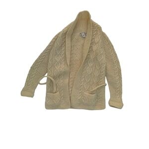 Vintage Greek Knitwear Cream Wool Shawl Collar Cardigan Sweater Robe Medium